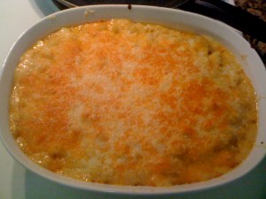 Mmm, mac and cheese, fresh from the oven!