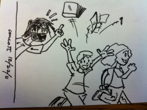 That kid just really did not want his books. Or papers. Or pencil.