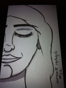 My wife wears glasses and has dark hair, but I think it worked better this way.