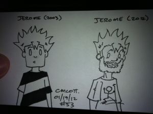 I don't know when I made the number of spikes in his hair consistent, but it wasn't in 2003.